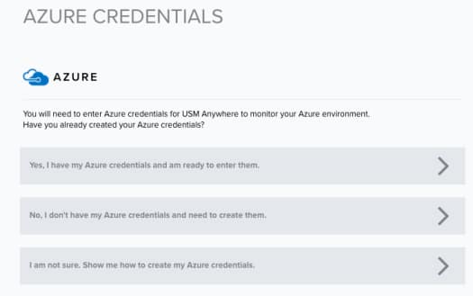 Select the correct option for the current status of your Azure credentials 