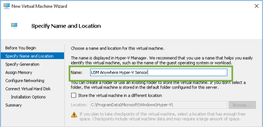 Enter a name for the new virtual machine
