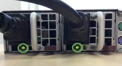 Checking for green LEDs on USM appliance power supplies.