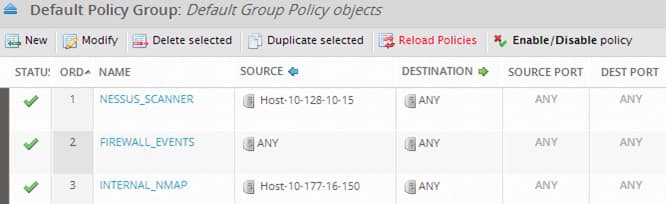 Default Policy Group illustrating order of rules.